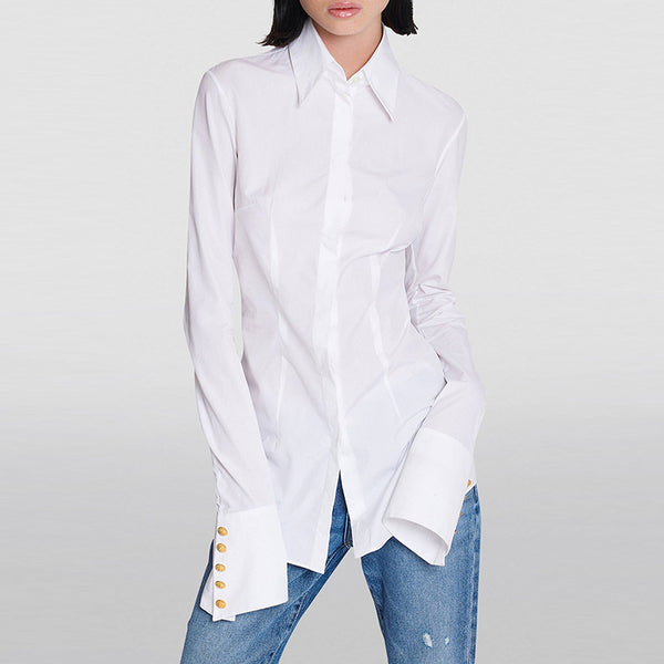 Star Simple Slim White Flared Sleeve Shirt