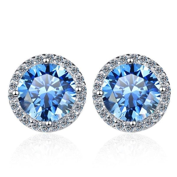 Klein Blue Moissanite Halo Stud Earrings