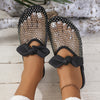 Mesh Hollowed Toe Flat Bow Sandals