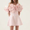 Pale Pink Big Flower Off Shoulder Dress