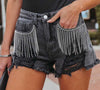 Cocoa Yacht Club Casual Chain Tassel Ripped Denim Shorts