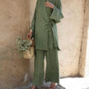 Casual Striped Cross Lace Up Top & Wide Leg Pants