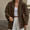 Brown Brushed Velvet Retro Loose Suede Coat
