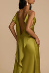 Shimmery Green Draped Split Dress