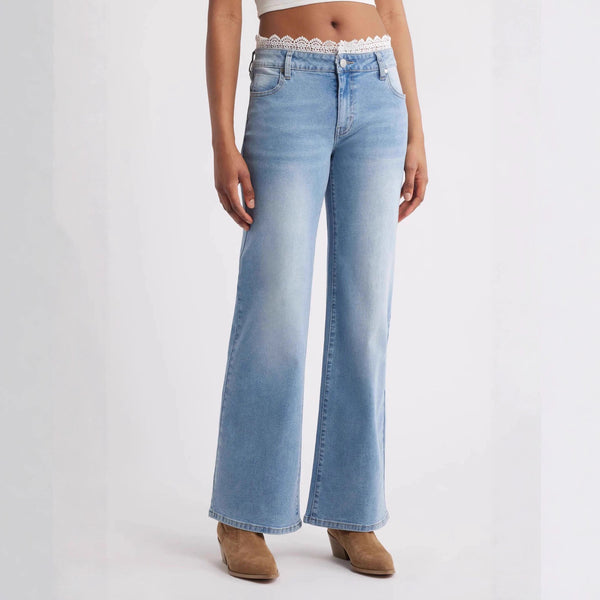 Lace Washed Natural Denim Jeans
