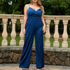 Graceful Blue Jumpsuit Strap V neck Slim Fit Jumpsuit