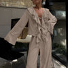 Casual Ruffled V Neck Lace Up Top & Loose Wide Leg Pants