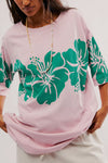 Hibiscus Flower Loose Short Sleeved T Shirt