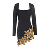 Gold Flower Black Dress