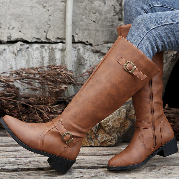 Retro Belt Buckle Tall Knight Boots