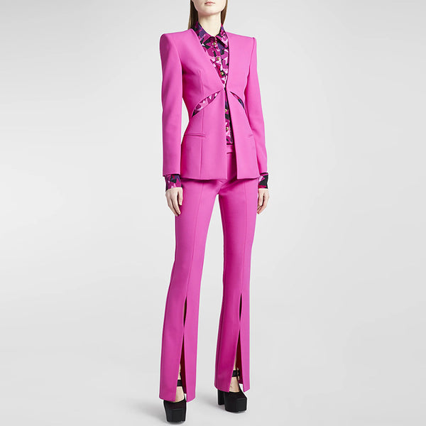 Hollow Out Cutout Collarless Blazer & Pants Suit