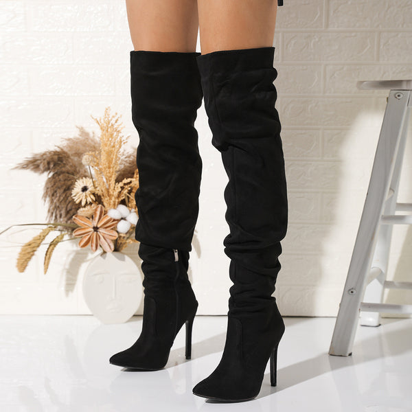 Suede Retro Folding Tube Surface High Leg Boot