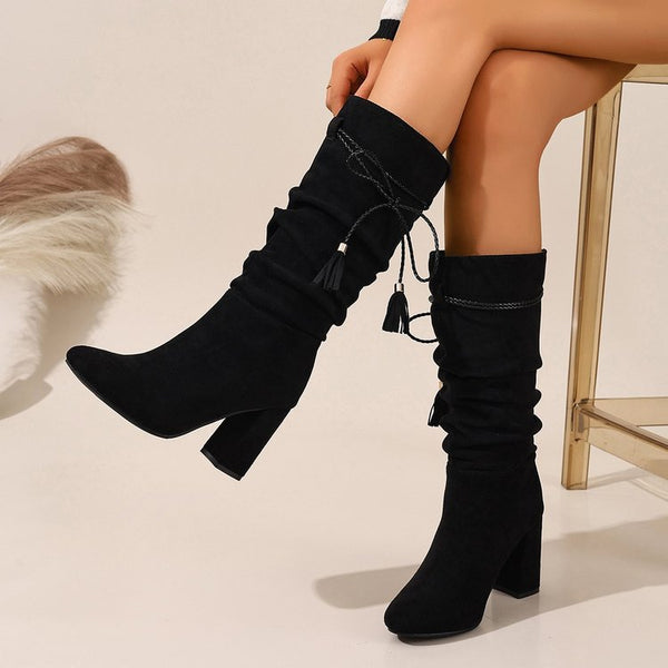Suede Pleated High Heel Boots