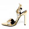 Gold Rivet Rhinestone Stiletto Heel Sandals