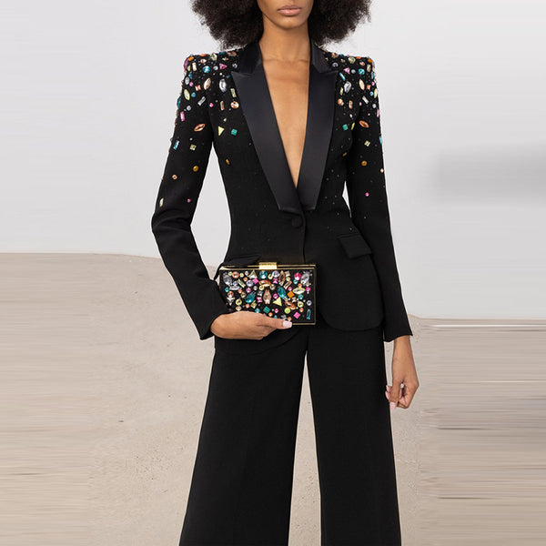 Multi Crystals Slim Fit Blazer & Bootcut Pants Blazer Suit Set