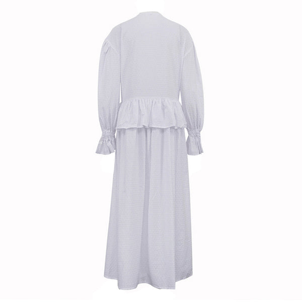 Ruffled Loose Bell Sleeve White Dress