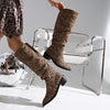 Retro Western Leopard Denim Long Tube Boots