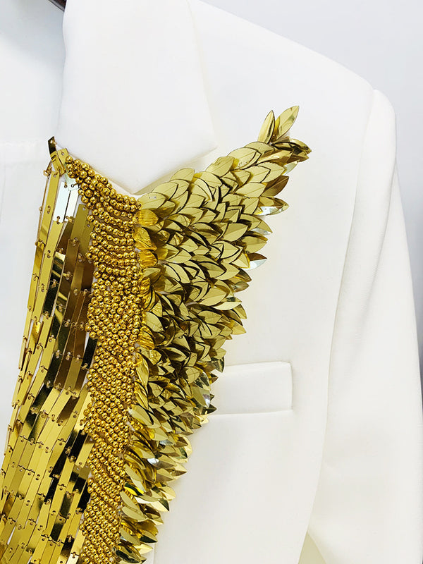 Star Metal Beaded One Button Blazer