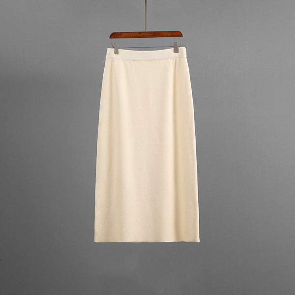 Side Slit Tortoise Button Sweater & Skirt