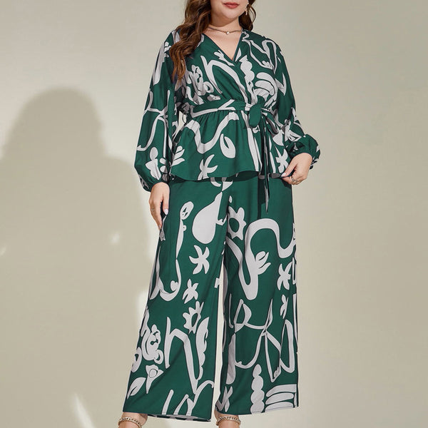 Loose Retro Floral V Neck Shirt & Pants