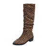 Retro Western Leopard Denim Long Tube Boots