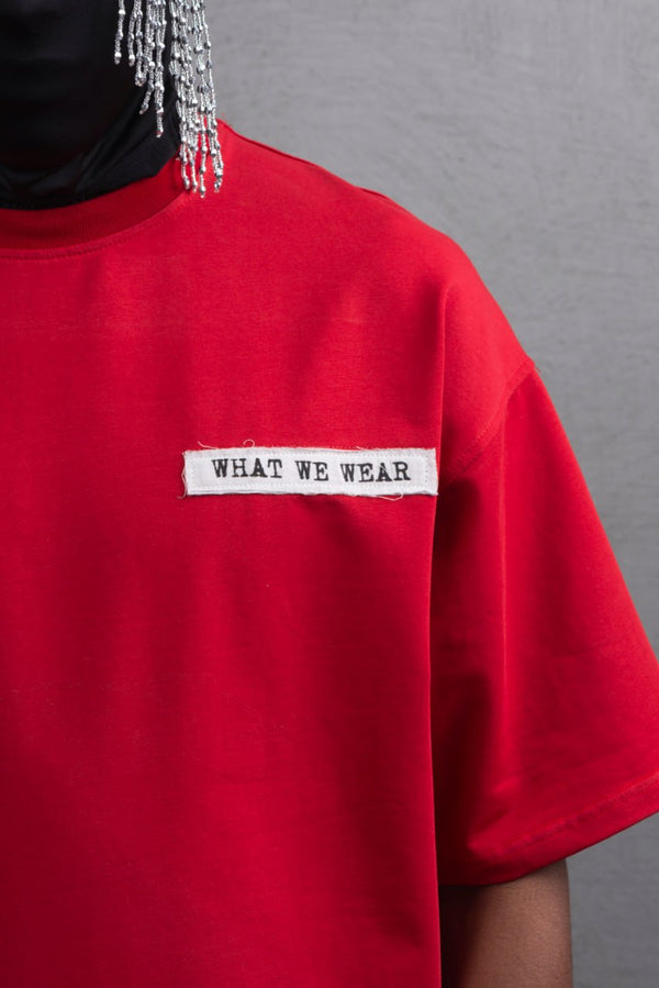 Oversize Cotton Tee - Layered Patch "What We Wear" Shirt