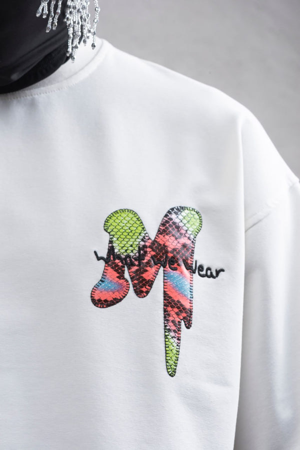 Oversize Graphic Cotton Tee – "What We Wear" Abstract Print