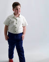Black Buttons Short Sleeve Dress Shirt with Houndstooth Contrast