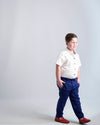 Black Buttons Short Sleeve Dress Shirt with Houndstooth Contrast