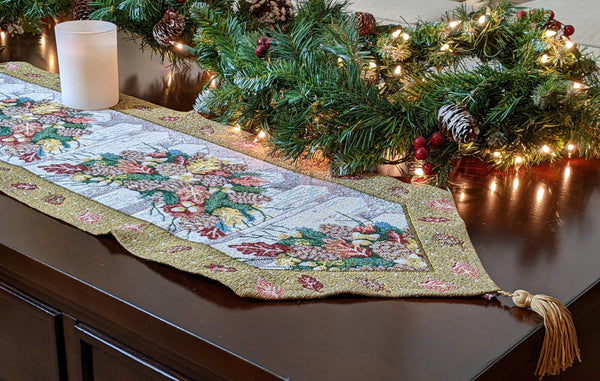 Rustic Floral Bouquet Lights Holiday Tapestry Dining Table Runner (6068)
