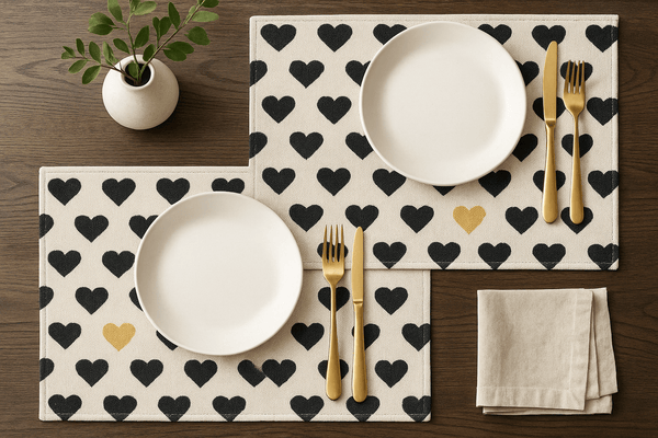 4-Pieces Lovely Yellow & Black Hearts Tapestry Dining Table Placemats 13” x 19” (18113)