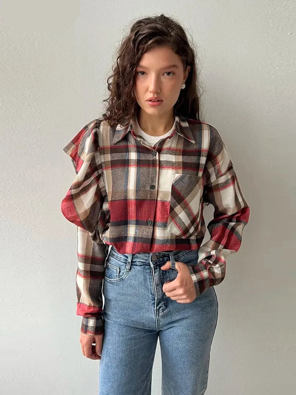 Cocoa Yacht Club Casual Plaid Blouse