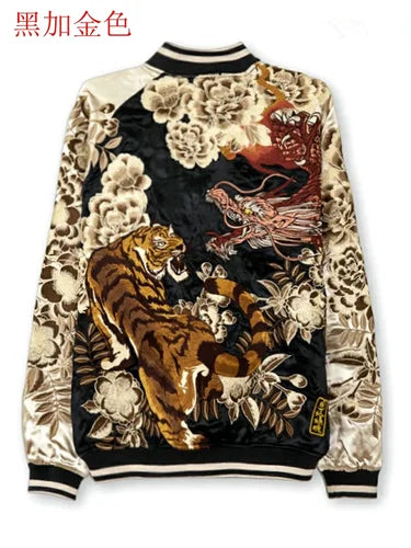 Men's Yokosuka Embroidered Double-Sided Flying Jackets Casual Dragon Tiger Peony Blossom 2023 Spring and Autumn Baseball Jacket