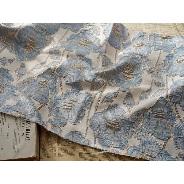 Cocoa Yacht Club Embossed Gold Silk Flower Jacquard Fabric