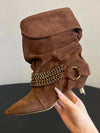 Cocoa Yacht Club Leather Buckle Chain Ankle Boots