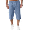 Summer Men's Casual Shorts Cotton Blended Long Elastic Waist Loose Pocket Drawstring 3/4 Length Shorts Daily Street Wear