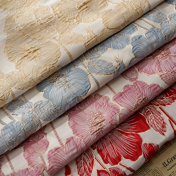 Cocoa Yacht Club Embossed Gold Silk Flower Jacquard Fabric