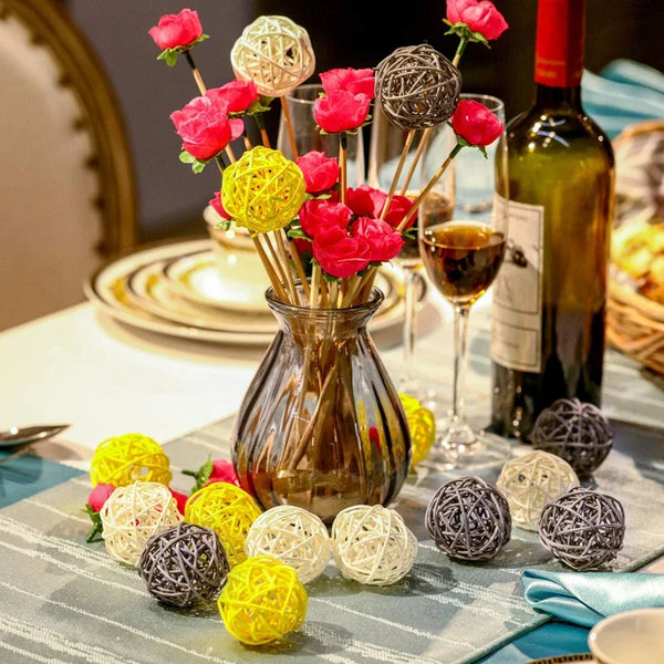5Pcs 5cm Yellow Gray White Wicker DIY Rattan Ball Wedding Christening Baby Shower Wicker Balls Nursery Party Decoration