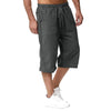 Summer Men's Casual Shorts Cotton Blended Long Elastic Waist Loose Pocket Drawstring 3/4 Length Shorts Daily Street Wear