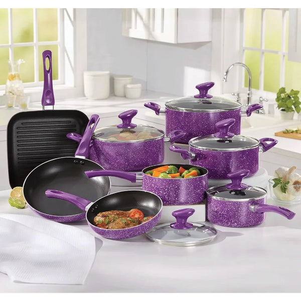 Cocoa Yacht Club 13-Piece Speckled Granite Aluminum Cookware Set, Nonstick