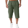 Summer Men's Casual Shorts Cotton Blended Long Elastic Waist Loose Pocket Drawstring 3/4 Length Shorts Daily Street Wear