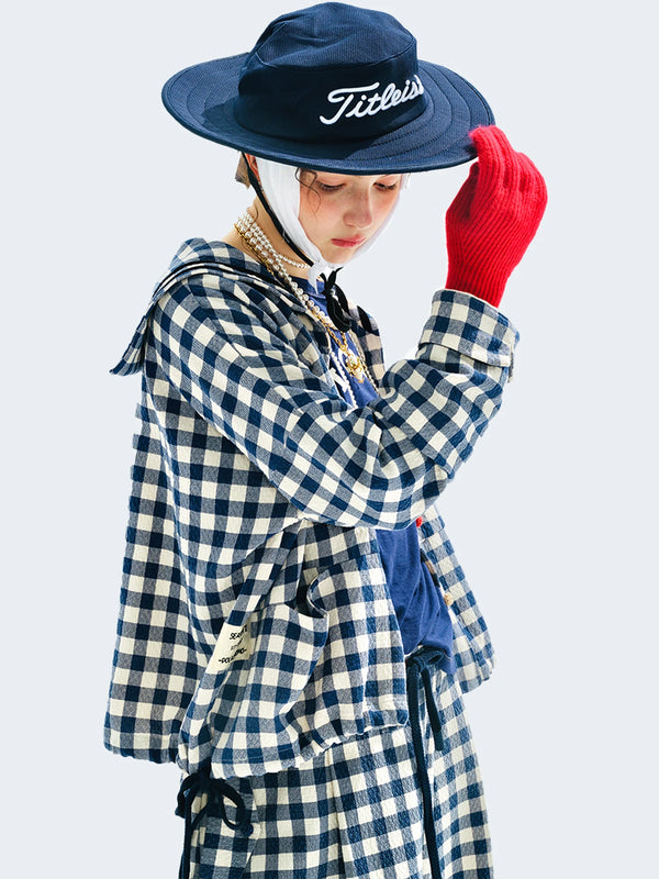Cocoa Yacht Club Navy and White Gingham Checkered Jacket