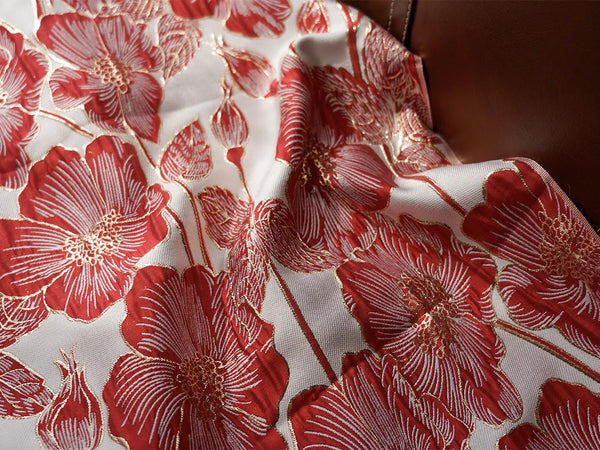 Cocoa Yacht Club Embossed Gold Silk Flower Jacquard Fabric