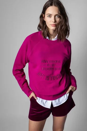 Early Autumn New French Niche ZV Classic Letter Embroidery Pink Cotton Women's Embroidered Pullover Hoodie