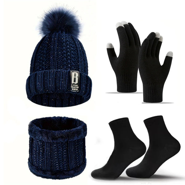 Cocoa Yacht Club Hat, Neck Scarf, Gloves & Socks Set, 4pc