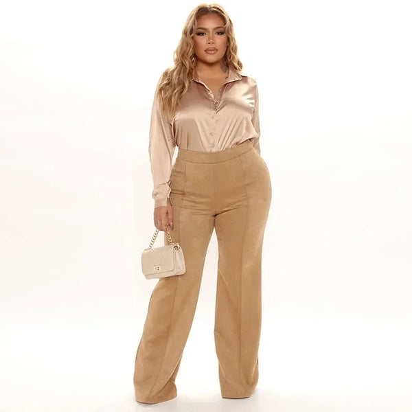 Cocoa Yacht Club Plus Size High Waist Faux Suede Leather Pants