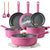 Cocoa Yacht Club Kitchen Cookware Sets, 16 Pcs, Rose Pink