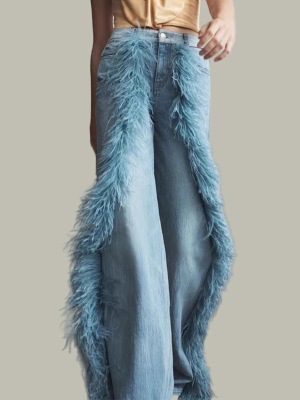 Cocoa Yacht Club Washed Blue Spliced Feather Jeans