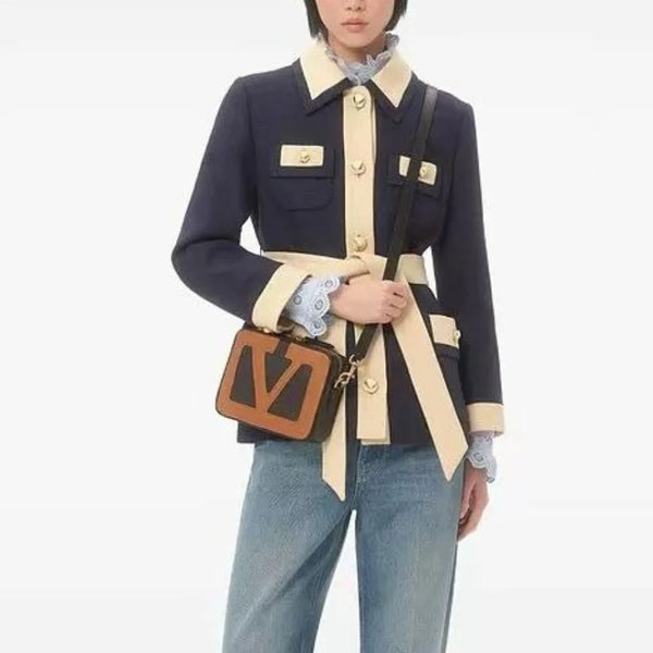 Cocoa Yacht Club Navy Blue Spliced Lace Up Jacket