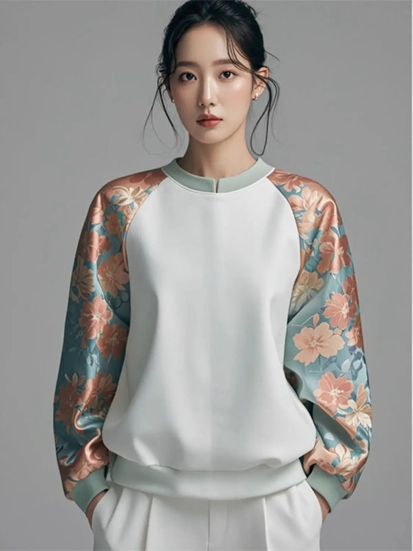 Cocoa Yacht Club Trendy Floral Silk Sweatshirt